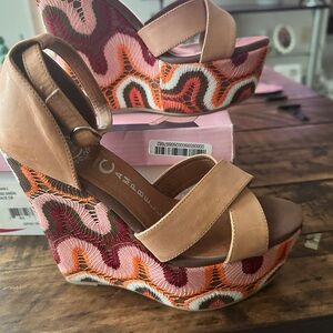 JEFFREY CAMPBELL BRADSHAW NUDE BOHO CHEVRON WOMEN'S WEDGE SANDAL.